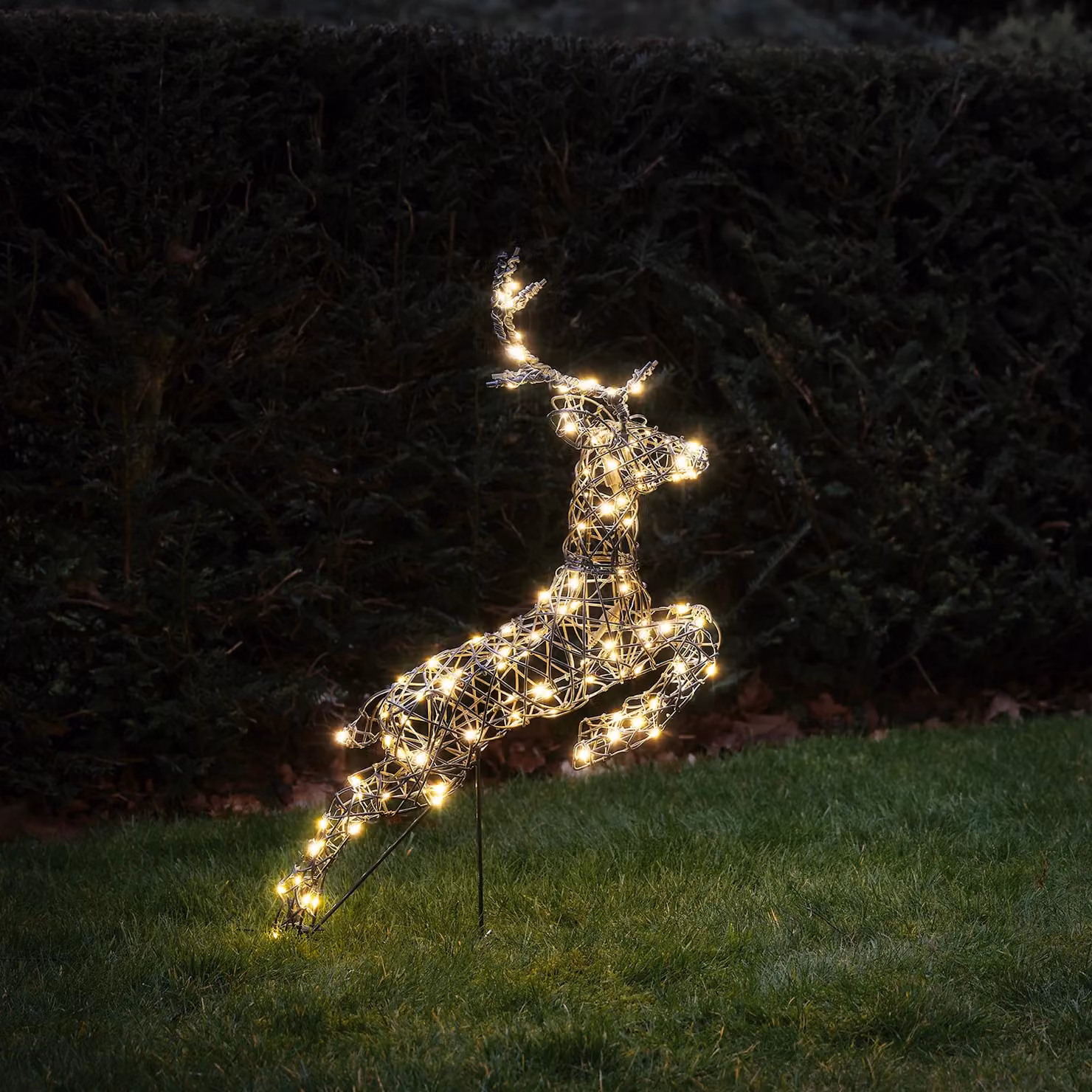 Lights4fun Mini Harlow Leaping Reindeer Stag with 120 Warm White LED Lights, Height: 80 cm – 1