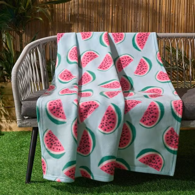 OHS Watermelon Print Fleece Throw in Sky Blue