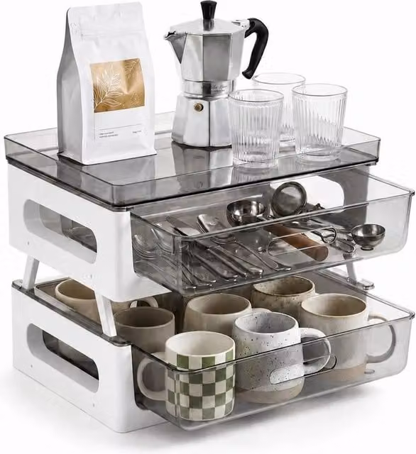 KORVIXA Coffee Station Organiser with Compartments, White