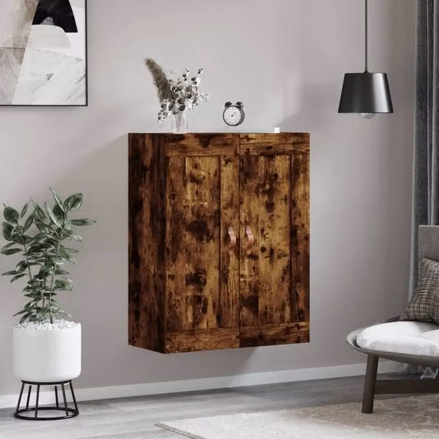 Berkfield Home Wall Mounted Smoked Oak Cabinet in Brown, W/D/H: 69.5 x 34 x 90 cm