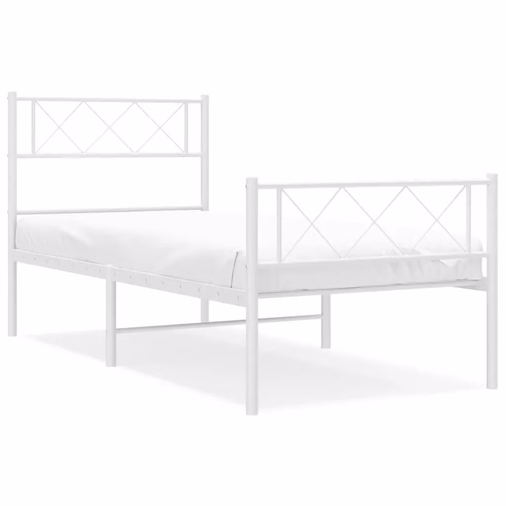 Berkfield Home Metal Bed Frame with Headboard and Footboard in White, W/D/H: 100 x 190 cm – 2