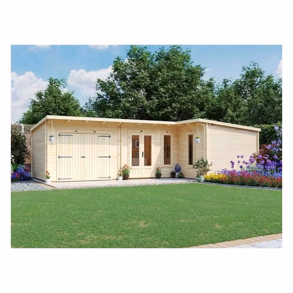 Dunster House HellWolf L-Shaped Log Cabin with Pent Roof in Brown, W: 900 cm, D: 500 cm – 3