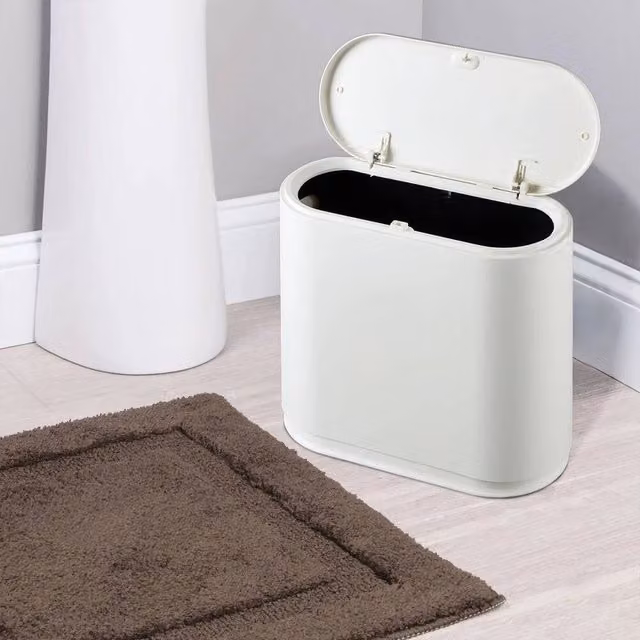 KORVIXA White Plastic Bathroom Waste Bin with Flip Lid, Height: 100 cm – 1