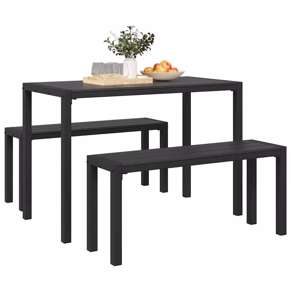Berkfield Home 3-Piece Modern Garden Dining Set in Black with Powder Coated Steel and Composite Materials – 3