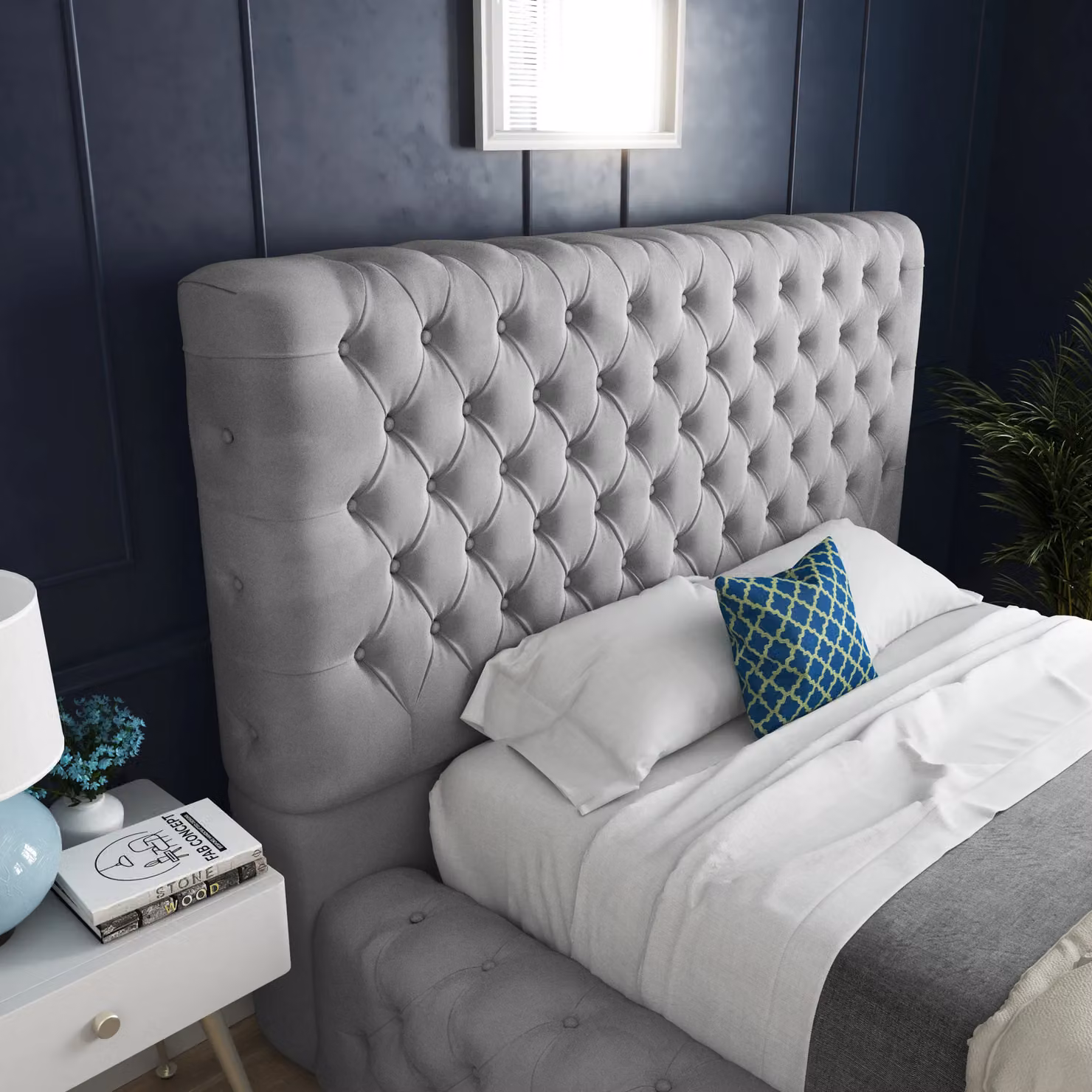 DS Living Cambridge Upholstered Grey Velvet Bed Frame, W/D/H: 180 x 200 cm – 2