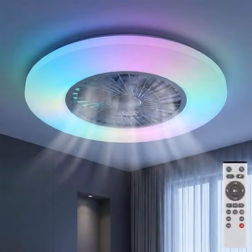 Globo Lighting RGBW Dimmable LED Ceiling Fan with Remote Control, White and Chrome, Diameter: 59.5 cm, Height: 15.4 cm – 2