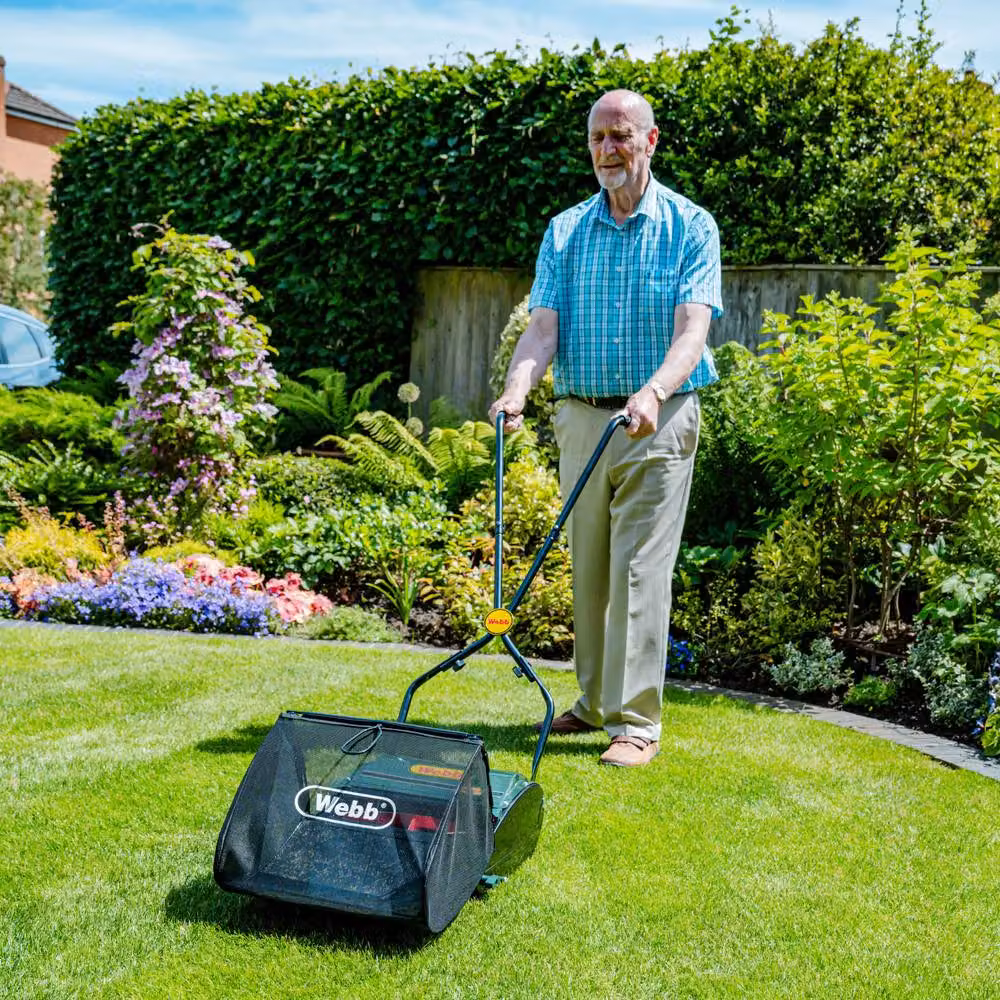Webb WEH12R Manual Hand Push Cylinder Lawnmower with 18L Collection Bag, Green – 2