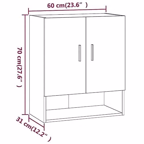 vidaXL Wall Mounted Scandinavian Cabinet in Grey with Hinged Doors and Open Shelf, W/D/H: 60 x 31 x 70 cm – 3