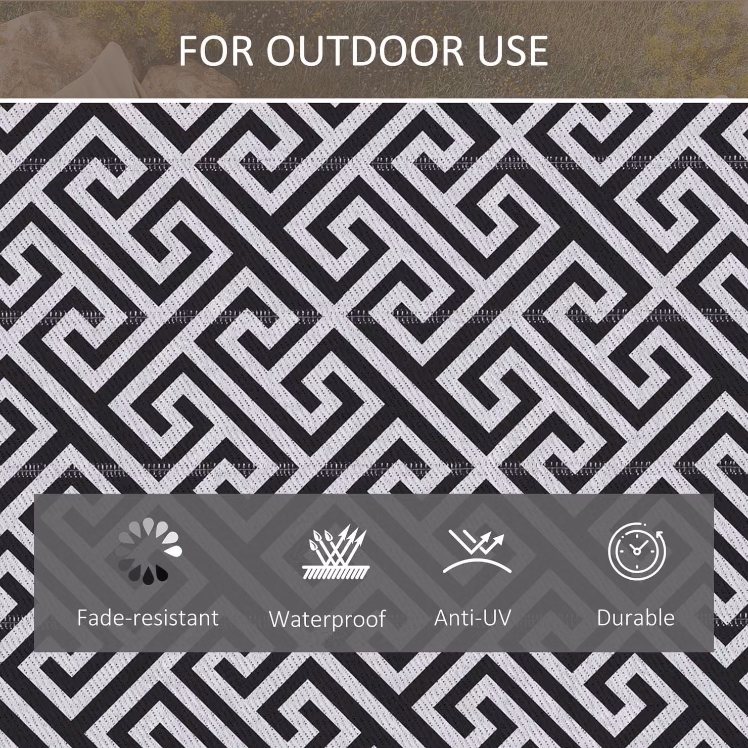 Outsunny Reversible Waterproof Outdoor Plastic Straw Rug in Black and White, 183 x 274 cm – 4
