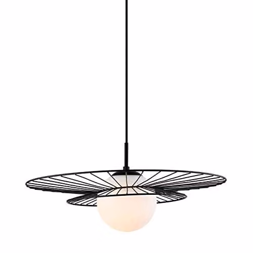 Netlighting Italux Alison Modern Hanging Pendant Light in Black with White Shade, E27