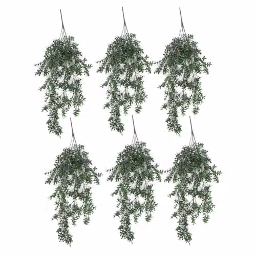 Pack of 6 Green Leaf Artificial Hanging Plants, UV and Fire Resistant, 78cm – 1