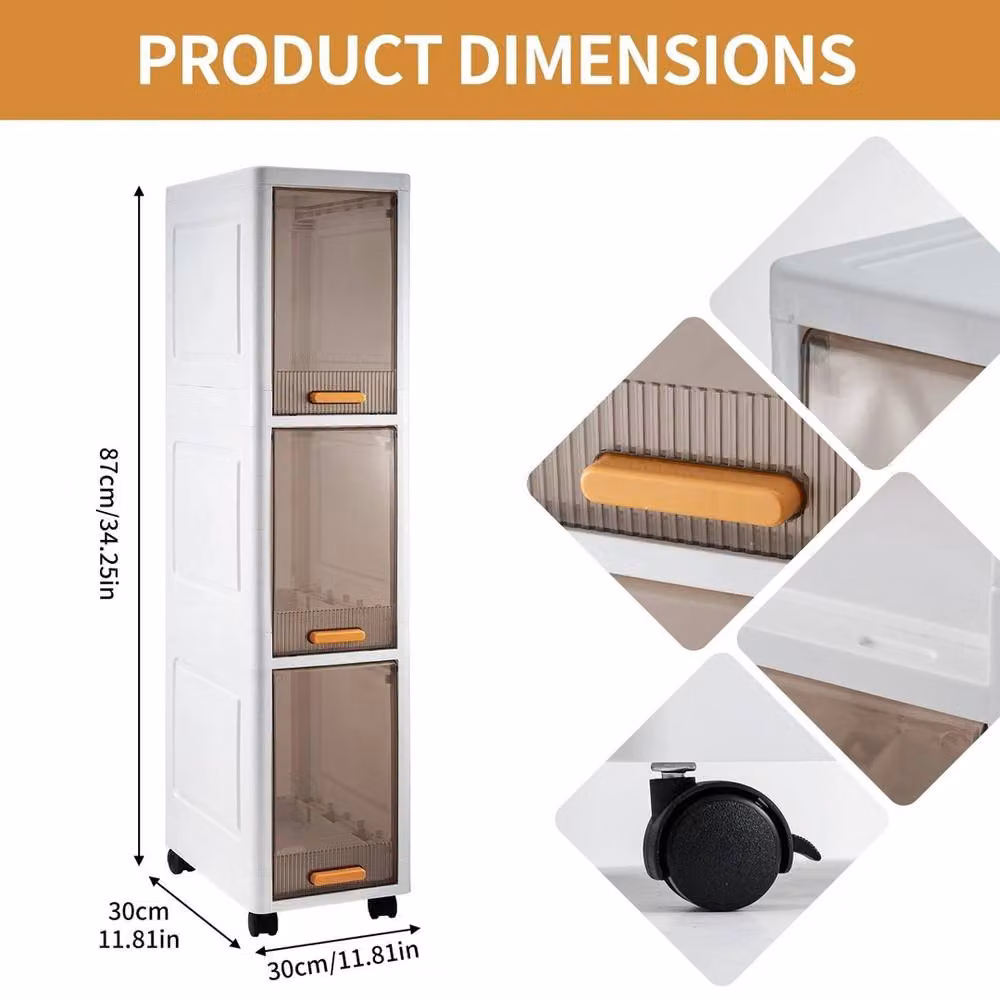Havendro White 3-Tier Narrow Freestanding Bathroom Cabinet with Glass Doors, W/D/H: 30 x 30 x 87 cm – 2