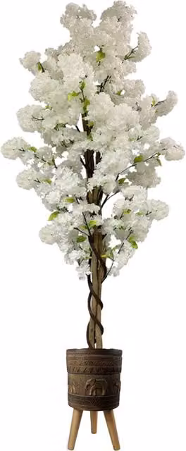 Pegdev 150cm Artificial White Cherry Blossom Tree with Elephant Planter – 1
