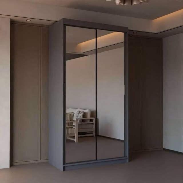 Sliding Wardrobes 4U Modern Double Sliding Door Wardrobe in Grey, W/H: 90 x 200 cm – 1