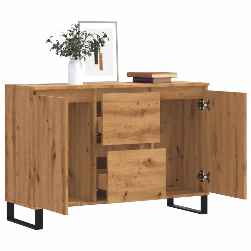 Berkfield Home Artisan Oak Sideboard in Brown, W/D/H: 104 x 35 x 70 cm – 3