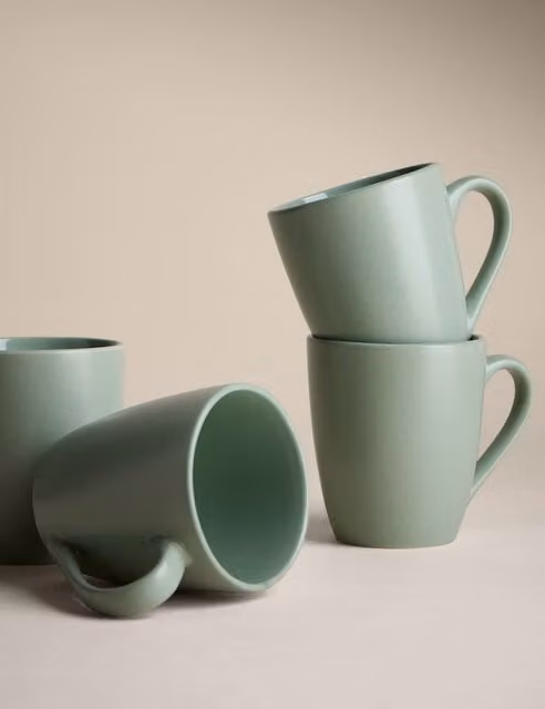 M&S Set of Four Green Stoneware Everyday Mugs