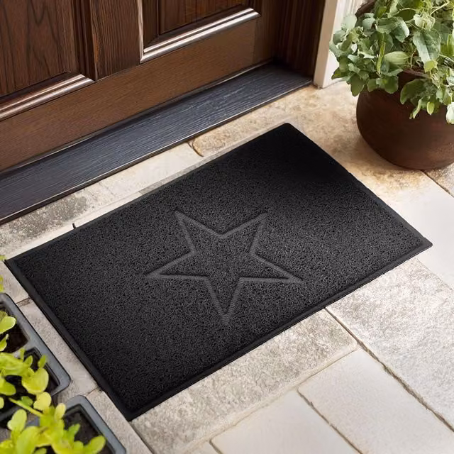Nicoman Black Embossed PVC Star Spaghetti Door Mat, W: 45 cm, D: 75 cm