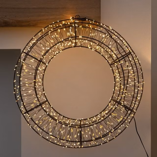 Samuel Alexander 38cm Black Metal 3D Christmas Wreath with 960 Warm White LEDs – 1