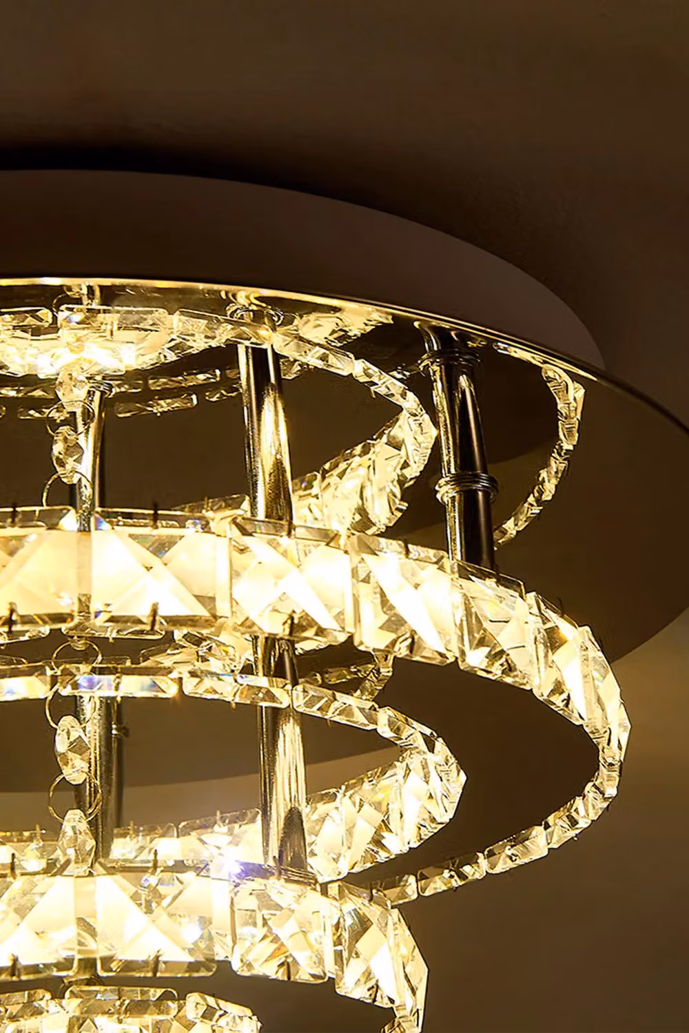 Living and Home Crystal Double Layer Round Dimmable LED Ceiling Light in Silver and Chrome – 4
