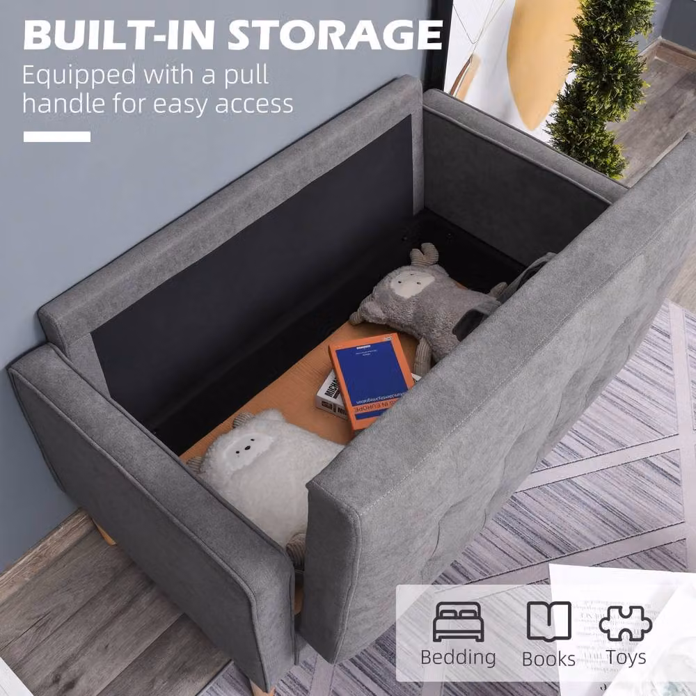 Wyld Haus Labasu 2 Seater Grey Fabric Sofa with Tufted Seat and Hidden Storage – 4