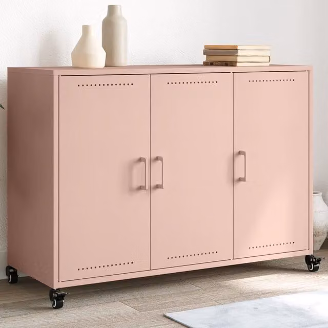Berkfield Home Modern Pink Metal Sideboard with Castors W/D/H: 100.5 x 39 x 72 cm – 1