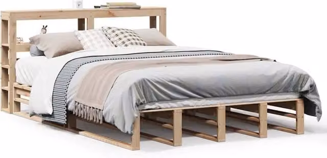 Berkfield Home Rustic Solid Pine Bed Frame in Natural, W/D/H: 140 x 190 cm