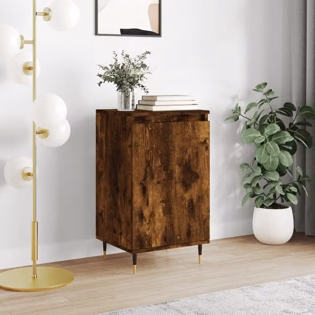 Berkfield Home Smoked Oak Sideboard in White and Brown, W/D/H: 40 x 35 x 70 cm