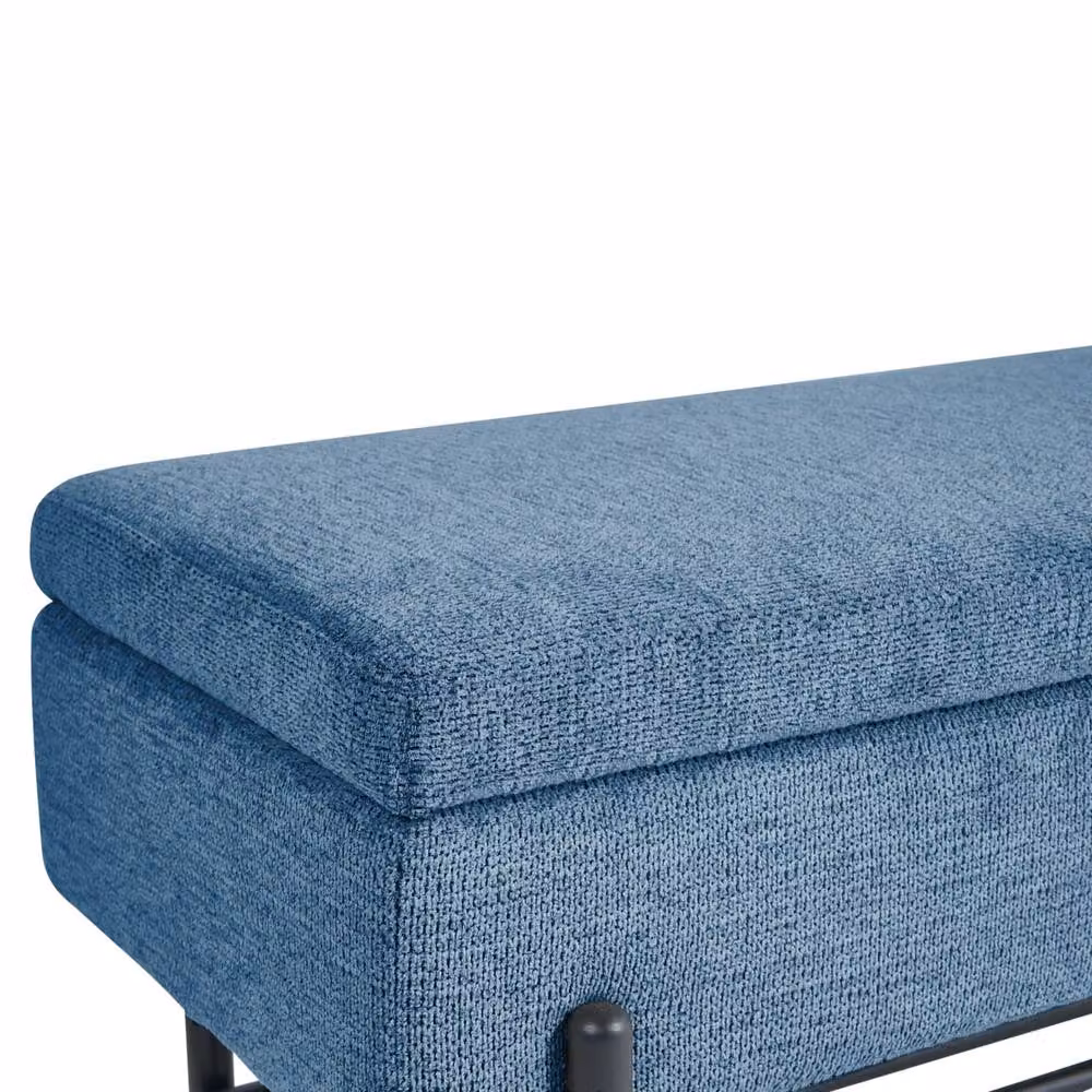 Wyld Haus Blue Mid-Century Upholstered Storage Bench with Built-In Shoe Rack – 6