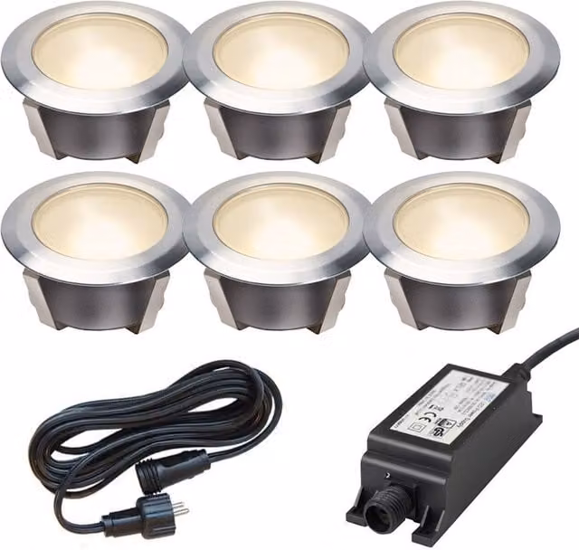 Ludeco 6-Light LED Garden Deck Light Kit in Silver Stainless Steel with Warm White Light