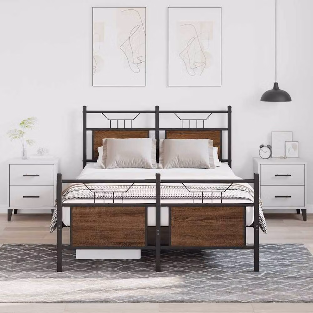 Berkfield Home Small Double Bed Frame in Brown Oak, W/D/H: 120 x 200 cm – 2