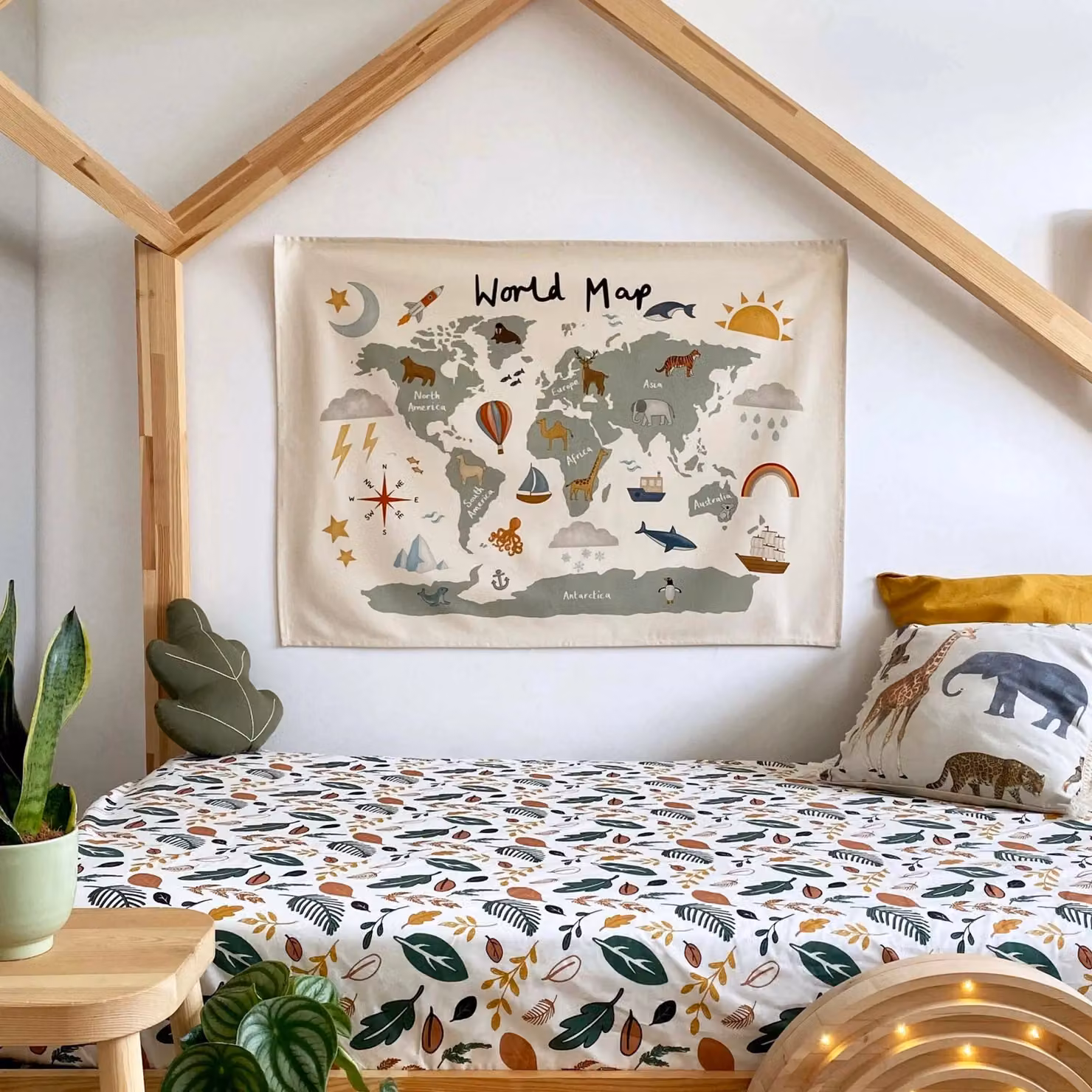 Kid of the Village Multicolour Animal World Map Textile Wall Hanging for Kids – 2