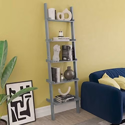 Vida Designs York 5 Tier Ladder Bookcase, Grey, H 189 x W 56 x D 32.5 cm – 1