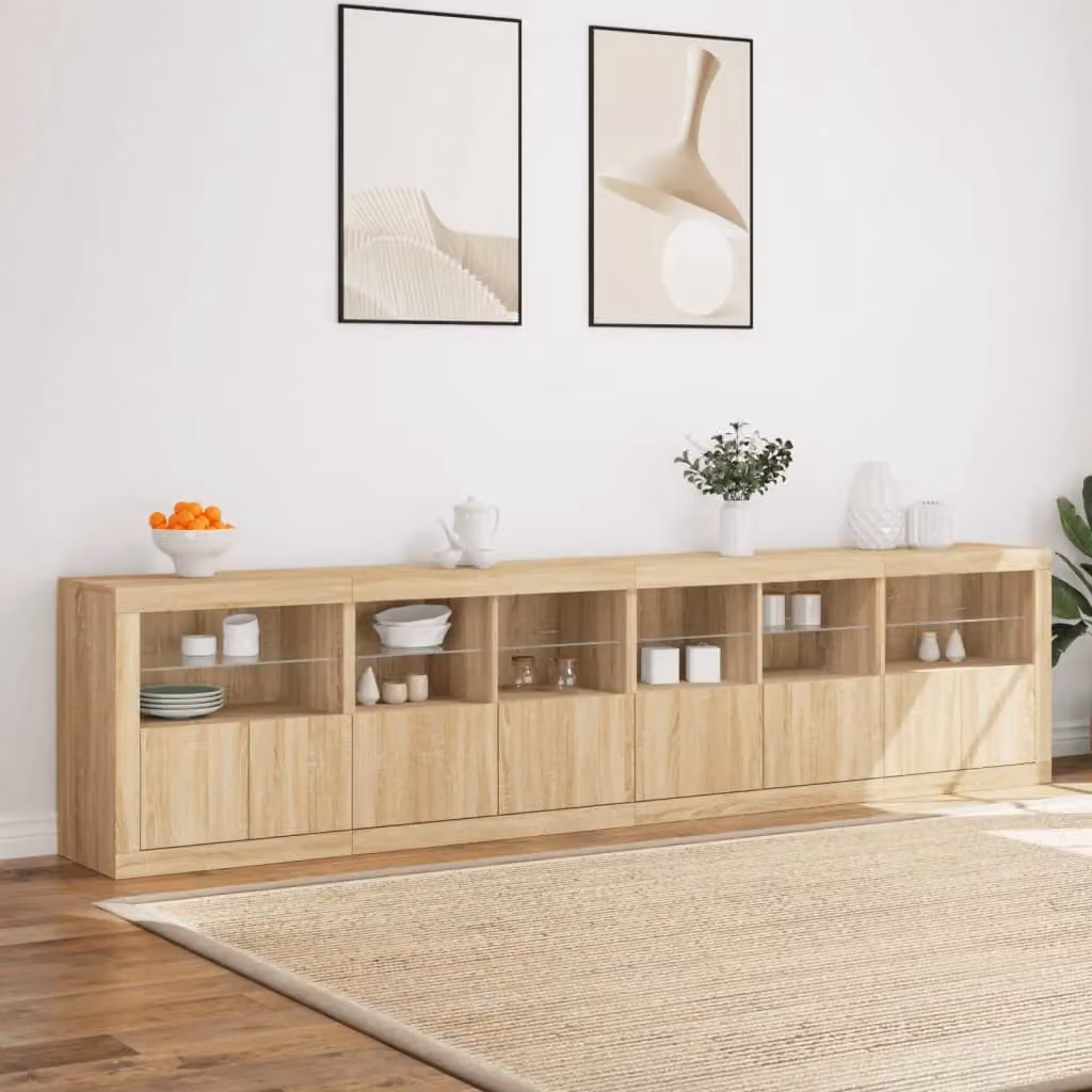 Berkfield Home Modern Sideboard with Integrated LED Lights in Sonoma Oak Brown, W: 283 cm, D: 37 cm, H: 67 cm – 3
