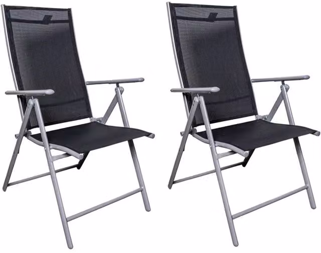 Nordara Set of 2 Multi Position High Back Reclining Garden Folding Chairs in Black – 1