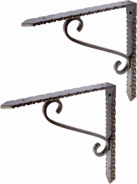 Hammer and Tongs Notched Scroll Iron Shelf Bracket, Pack of 2, Raw Grey/Black