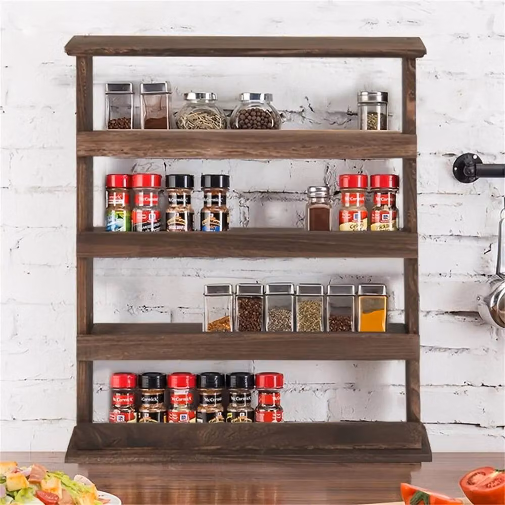 FORGEVIO 4 Tier Vertical Wall Hanging Wood Spice Holder in Brown – 5