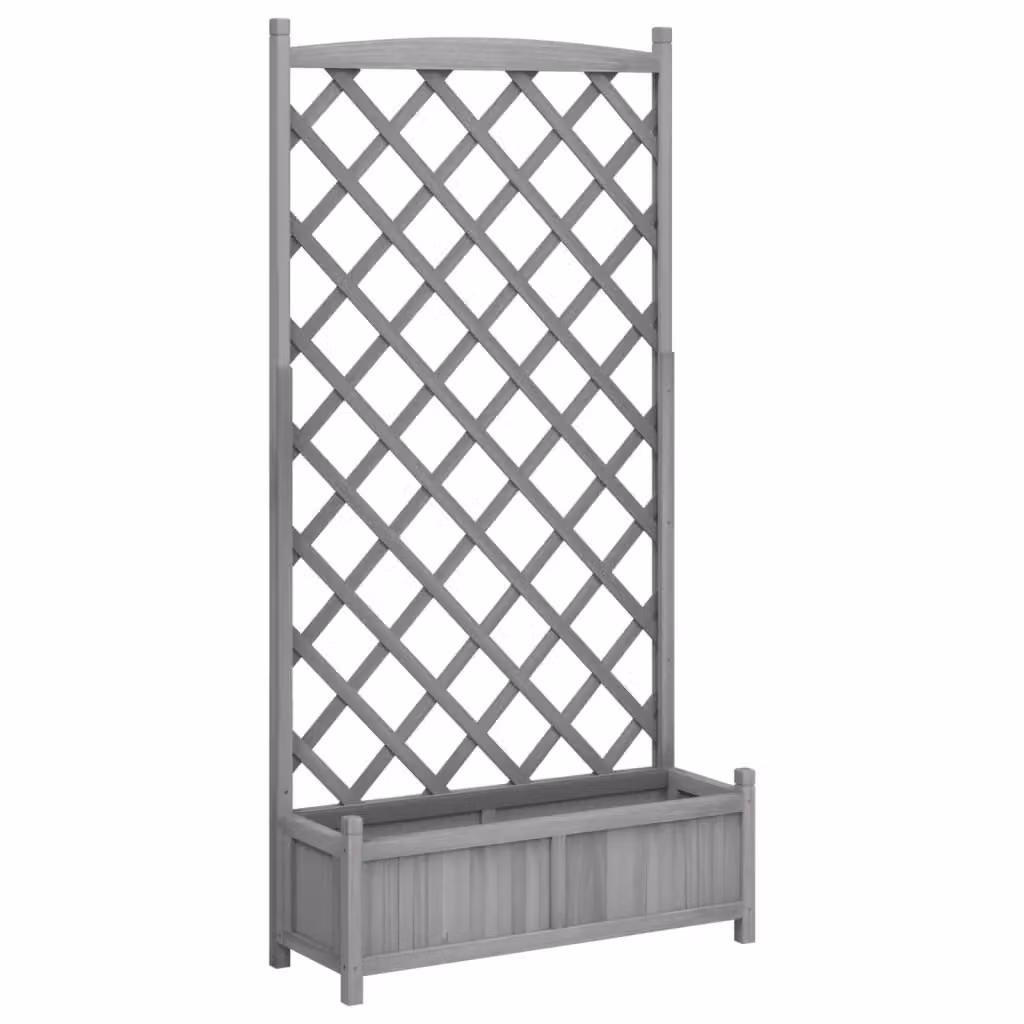 Berkfield Home Grey Solid Wood Fir Planter with Trellis – 2