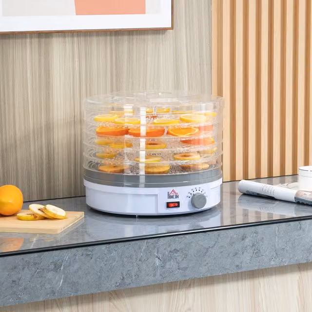 HOMCOM 5 Tier Food Dehydrator with Temperature Control, White