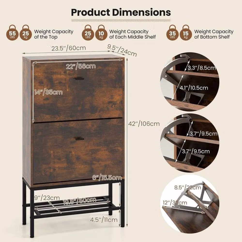 Havendro Industrial Free-Standing Shoe Storage Cabinet with Tilting Compartments in Brown and Black – 2