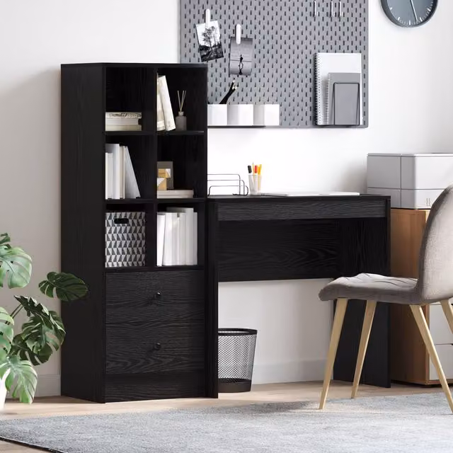 Berkfield Home Modern Black Oak Desk with Storage in Matt Engineered Wood – 1