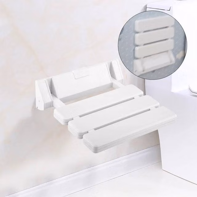 FLAVORA Wall Mounted Folding Shower Seat in White, Width: 180 cm, Drop: 180 cm