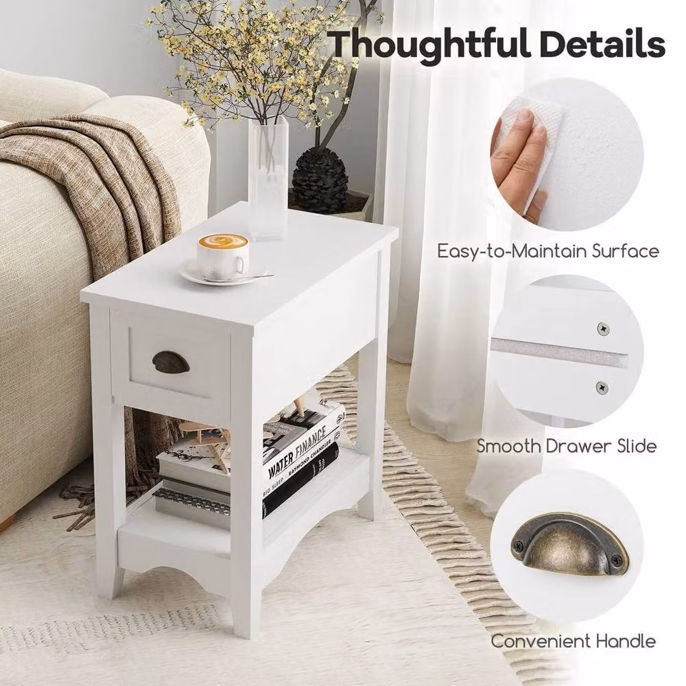 Kelvenix Retro Rectangular Side Table and Nightstand in White – 3