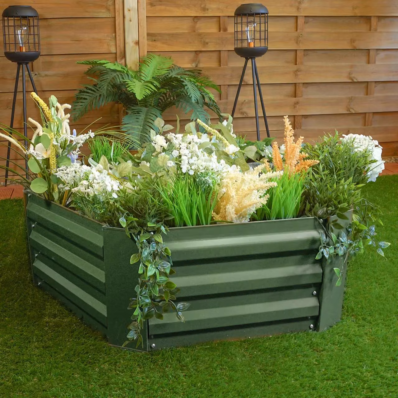 mysmartbuy Hexagonal Metal Raised Garden Bed in Green Steel, W102 x D102 x H30 cm – 2