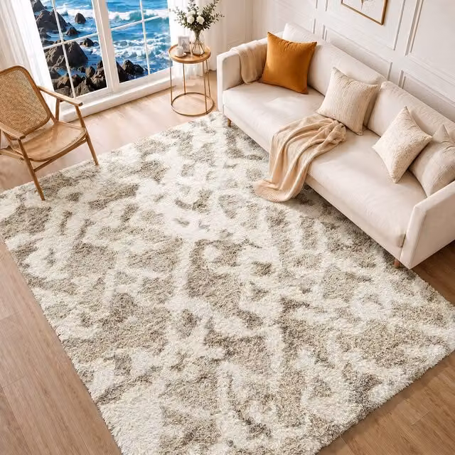Livabliss Urban Shag Modern Boho Plush Pile Rug in Beige and Brown, W: 160 cm, D: 220 cm – 1
