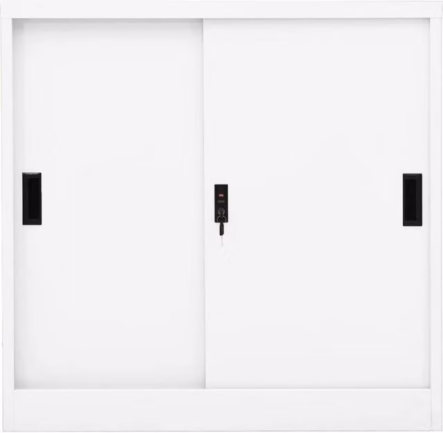 Berkfield Home Office Metal Cabinet with Sliding Doors and Adjustable Shelves, White, W/D/H: 90 x 40 x 90 cm