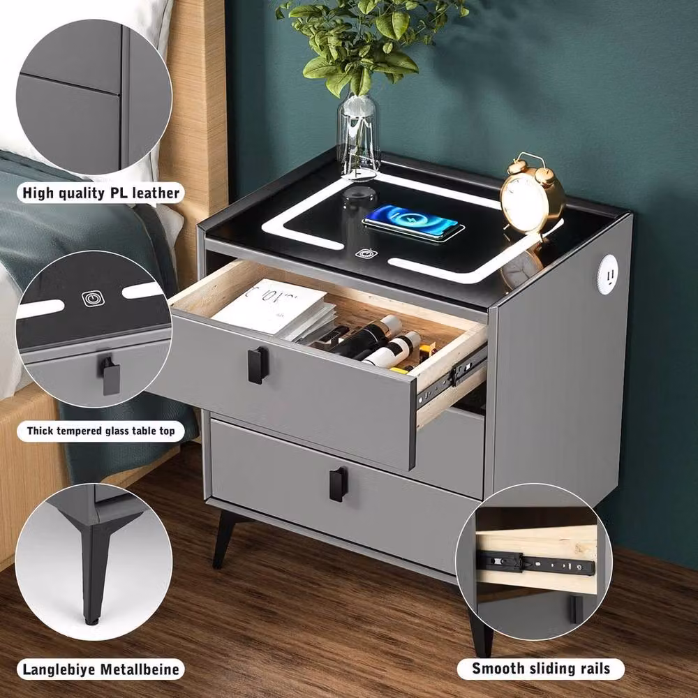 EONLION Modern Grey 3 Drawer Bedside Cabinet with Integrated Lighting, Width: 100 cm – 3
