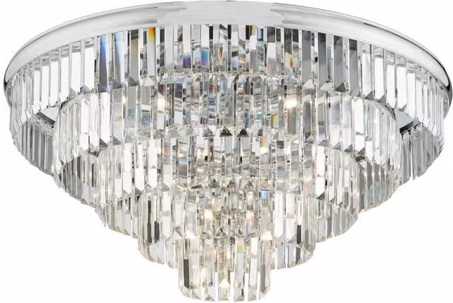 Där Lighting Eulalia 12 Light Flush Ceiling Rose Crystal Light in Polished Chrome and Silver