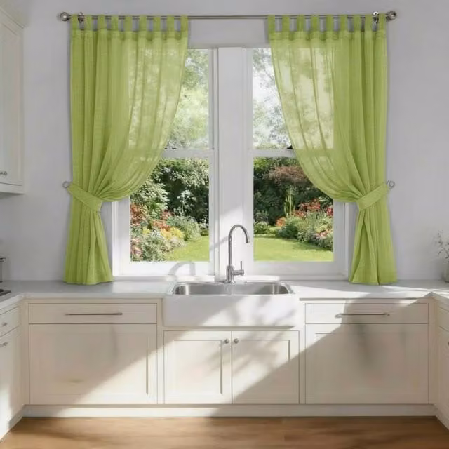 Luxury Living Lime Green Voile Tab Top Sheer Curtain Pair with Crystal Tie Backs, Width: 145 cm, Drop: 122 cm
