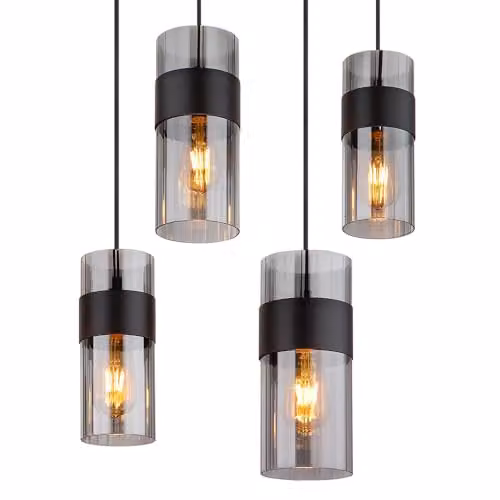 Netlighting Scarfina Cluster Pendant Light with Smoke Grey Glass Shades and Black Metal Finish, 8x E27 Bulbs, Height Adjustable – 3