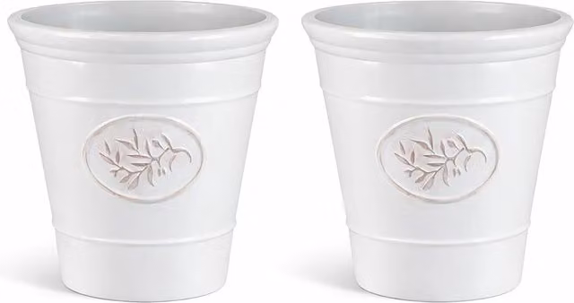 Simpa Country Style Gloss Plastic Planter, Set of 2, White, H 23 cm x Dia 23 cm